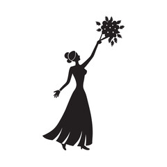 Fototapeta premium Bride Throwing Bouquet Celebration Silhouette Vector Artwork