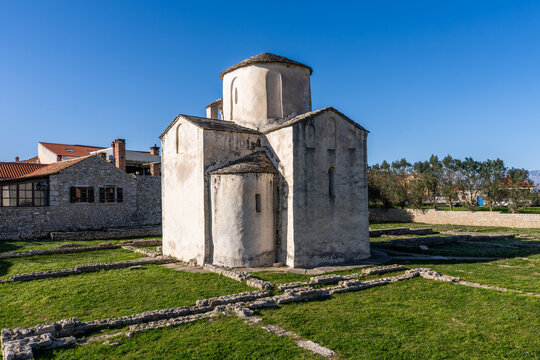 Nin, Croatia, 6 April 2025 - Church of the Holy Cross (Crkva Svetog Kriza) on the island of Nin
