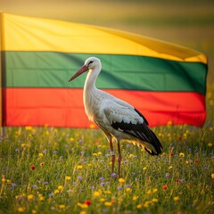 Fototapeta premium Lithuania Flag & White Stork 