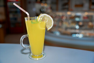 lemonade and lemon slice on the table
