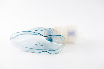 Medical inhaler with transparent mask for respiratory therapy, nebulizer device used in asthma,...