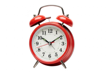 Red vintage alarm clock isolated on transparent background