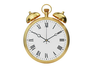 Elegant gold alarm clock ticking away time, perfect for deadlines, reminders, and time management visuals