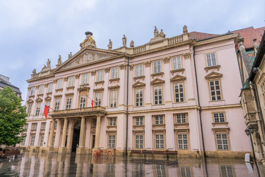 Bratislava, Slovakia 5 may 2025 - Entrance of the Primacial Palace (Primacialny palac) in the old town of Bratislava