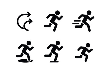 vector solid black filled icons freerunning (flow line): path arrows runner icon motion trails shadow smear highlight rim speed dots.