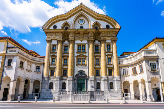 Ljubljana, Slovenia 29 april 2025 - Ursuline Church of the Holy Trinity (Cerkev Sv. Trojice)