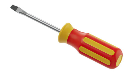 Fototapeta premium Versatile flathead screwdriver tool with red and yellow handle for construction repair projects