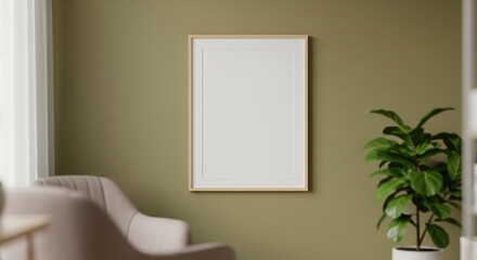 Blank mockup poster frame on a wall in a therapist office for a mental health or psychology quote
