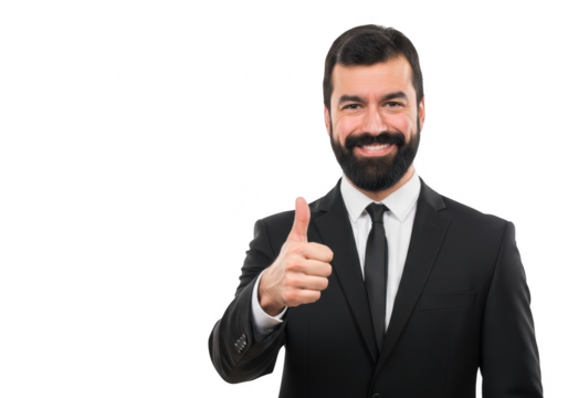 Smiling businessman giving thumbs up isolated on transparent background