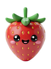 Obraz premium Adorable strawberry character with cute smile, perfect for children's designs, food brands, and summer promotions