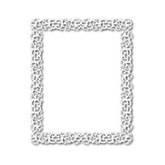 White beautiful vintage frame on a white background. JPG, 300 DPI.