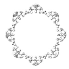 White beautiful vintage frame on a white background. JPG, 300 DPI.