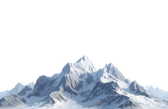 Majestic snowcapped mountain peak isolated on transparent background, a breathtaking landscape of natures grandeur and beauty