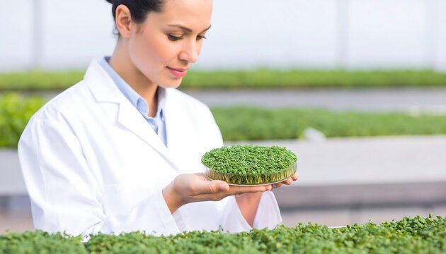 Scientist examining microgreens