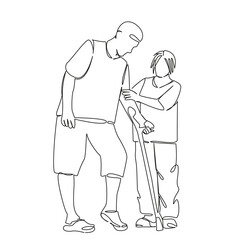 One continuous single drawing line art flat doodle nurse, care, assistance, patient, support, indoor, woman, adult, doctor. Isolated image hand draw contour on a white background, hand drawn, not AI