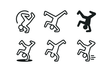 vector outline icons street dancing (breakdance freeze): head spin windmill legs silhouette freeze shadow smear highlight rim motion blur.