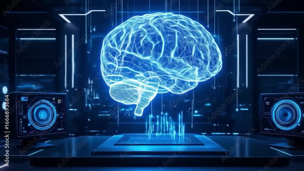Aufkleber Futuristic brain analysis technology displaying neural activity and data visualization