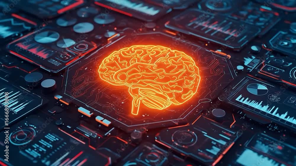 Poster futuristic digital brain concept representing artificial intelligence and neural networks
