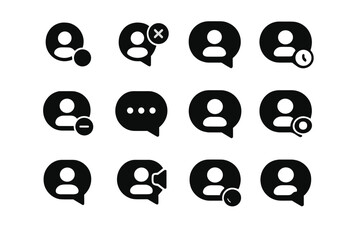 User Status Icons. Solid style icons of chat user statuses: online status, offline status, away status, do not disturb, typing