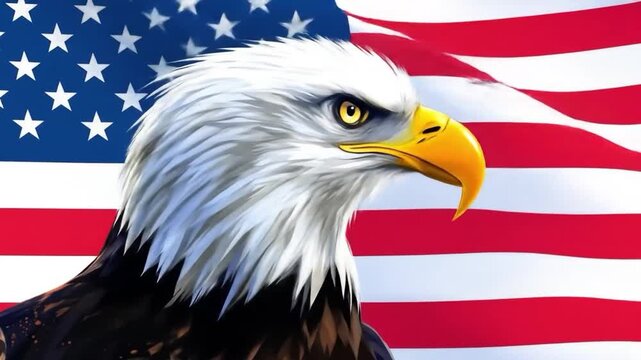 Majestic bald eagle illustration with american flag background for patriotism