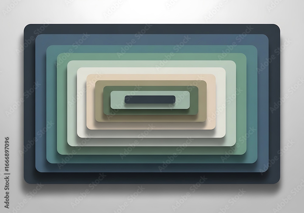 Poster concentric rectangle layers creating a dimensional effect with subtle gradients in blue and green sh