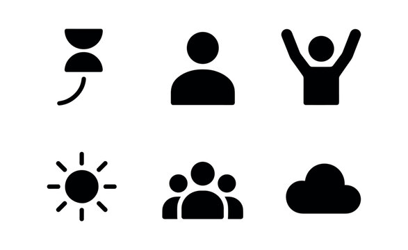 vector solid black filled icons diabolo tricks (high throw): diabolo mid air upward gaze arms raised sunny day crowd clear sky.