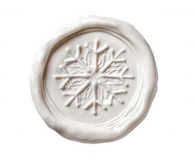 Festive white wax seal featuring embossed christmas snowflake design, highlighting winter holiday against elegance transparent background