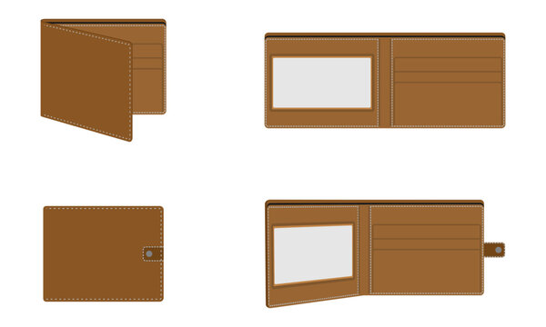 empty brown wallet open and close set vector illustration isolated on white background.