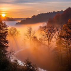 Naklejka premium sunrise over the river