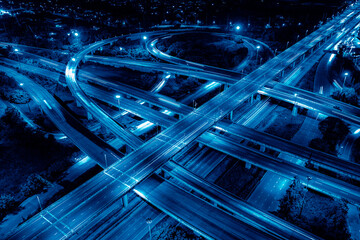 Expressway, Self-driving autonomous electric cars of the future with elements move along a busy...