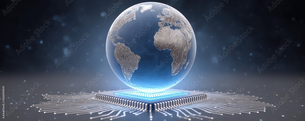 Aufkleber a digital representation of earth on a microchip, highlighting the fusion of technology and the plan