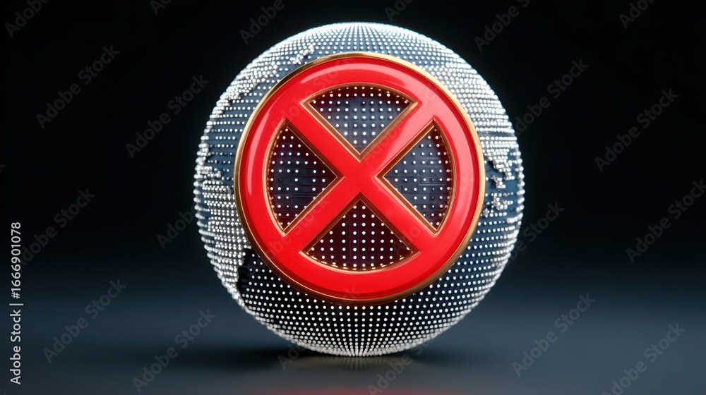 Poster a stylized sphere featuring a prominent red 