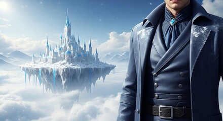 Majestic Floating Castle in Winter Wonderland - Fantasy Game Art, Book Cover, Digital Painting.