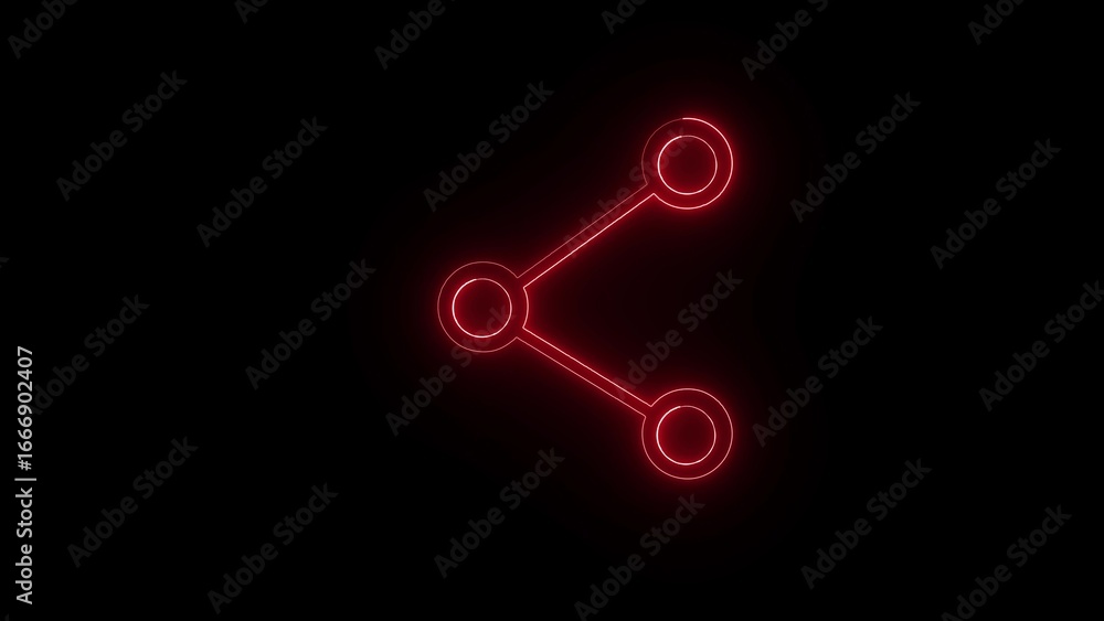 Poster abstract glowing red share icon with interconnected circles on a dark background representing connec