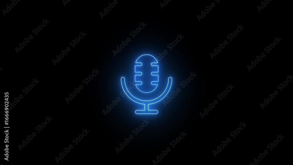 Poster a glossy neon light microphone or sound and music recorder icon is a web symbol for an idea or help 