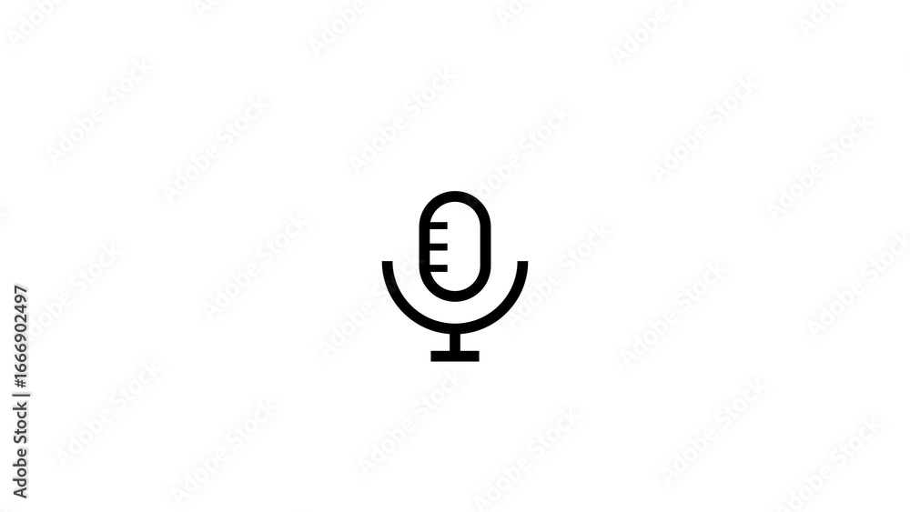 Poster simple line art icon of a vintage microphone on a stand representing audio recording and broadcastin