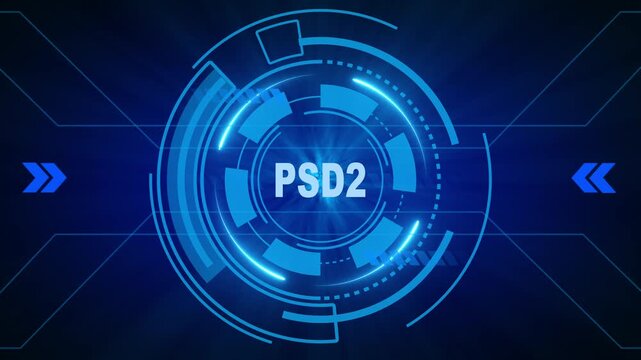 PSD2, for High-Speed Mobile Connectivity, Holographic Display, Financial Data Visualization, Digital Symbol in Futuristic Interface