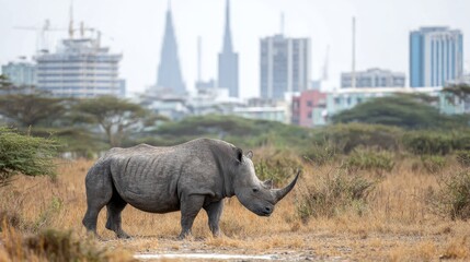 Fototapeta premium White rhinoceros in an urban landscape.