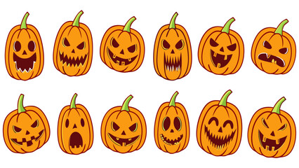 Scary Halloween Pumpkins Set – Spooky Jack O’ Lantern Faces Collection
