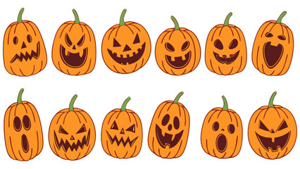 Scary Halloween Pumpkins Set – Spooky Jack O’ Lantern Faces Collection