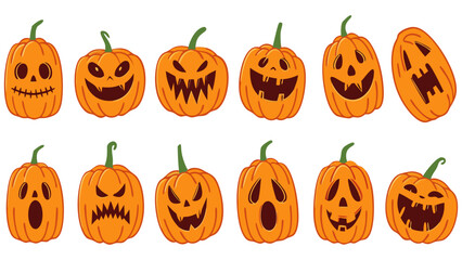 Scary Halloween Pumpkins Set – Spooky Jack O’ Lantern Faces Collection