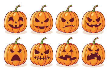 Scary Halloween Pumpkin Faces – Creepy Jack O’ Lantern Vector Set