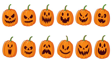 Halloween Pumpkins with Scary and Funny Faces – Jack O’ Lantern Vector Set