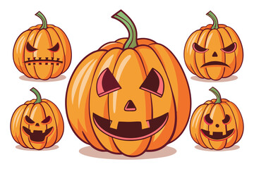 Halloween Pumpkin Faces – Jack O’ Lantern Vector Illustration