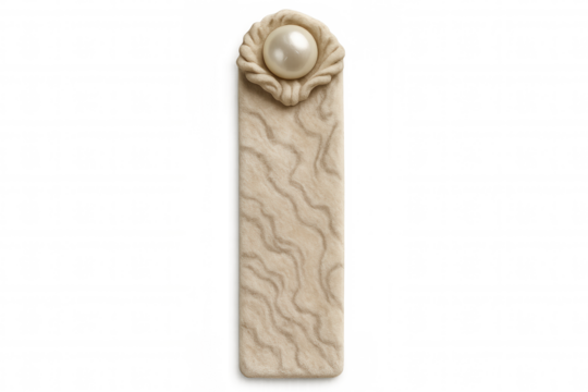 Clay bookmark with wavy texture and pearl decoration on transparent background, perfect for book lovers and craft enthusiasts