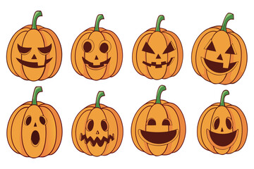Cute and Spooky Halloween Pumpkins – Jack O’ Lantern Vector Faces
