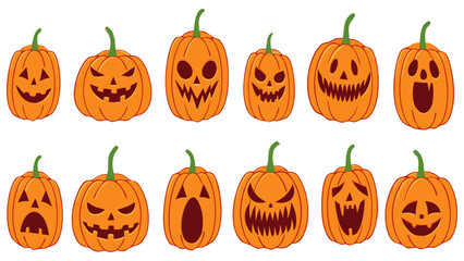 Scary Halloween Pumpkins Set – Spooky Jack O’ Lantern Faces Collection