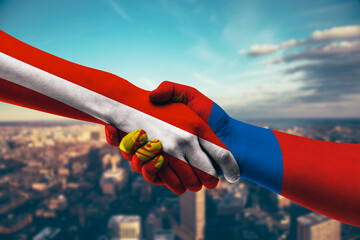 Shaking hands Austria and Mongolia