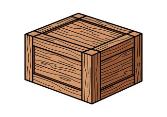 An isometric illustration of a wooden crate, showcasing its detailed wood grain texture and sturdy construction.
