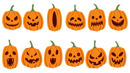 Scary Halloween Pumpkins Set – Spooky Jack O’ Lantern Faces Collection